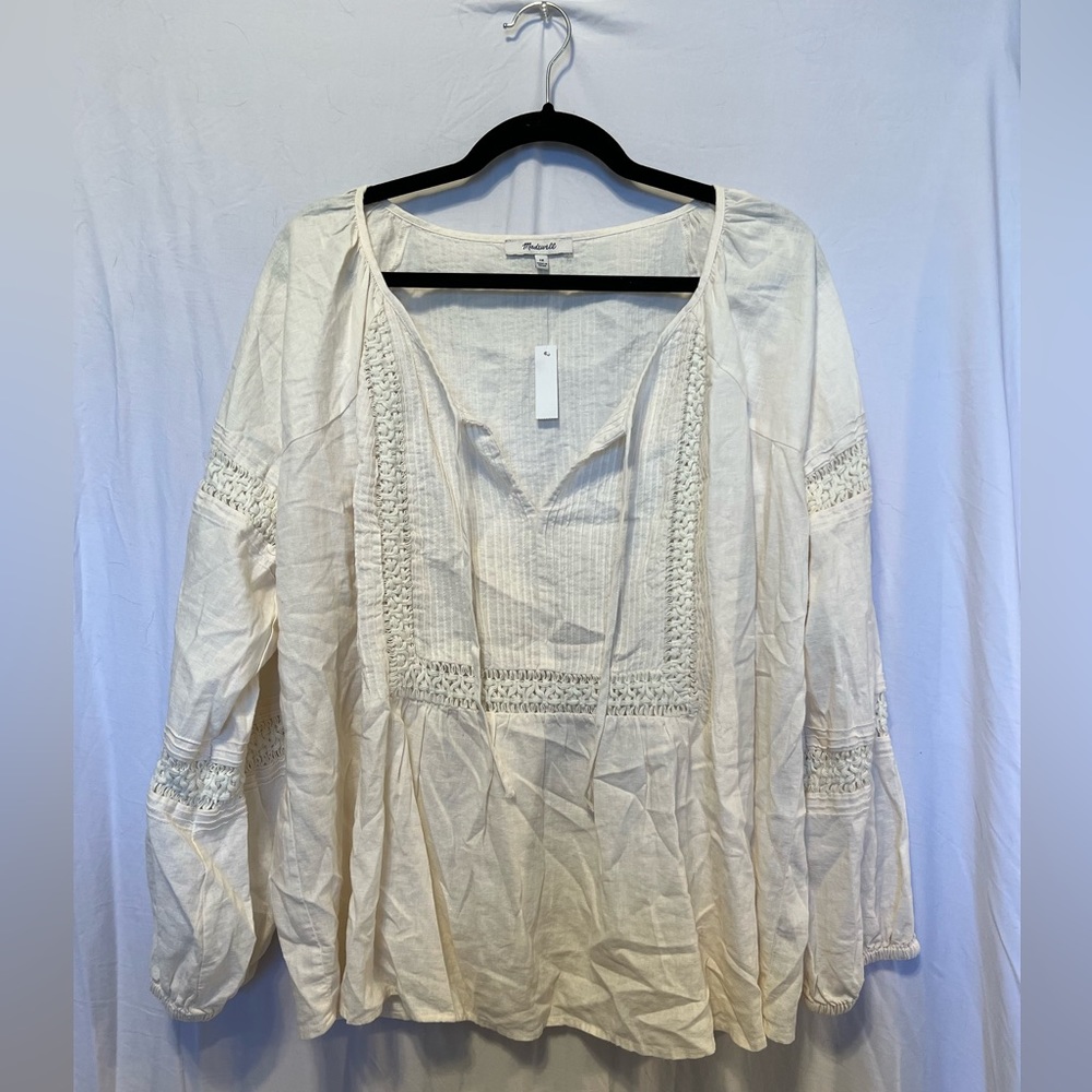 Madewell Linen-Blend Pintuck Peasant Top 1X